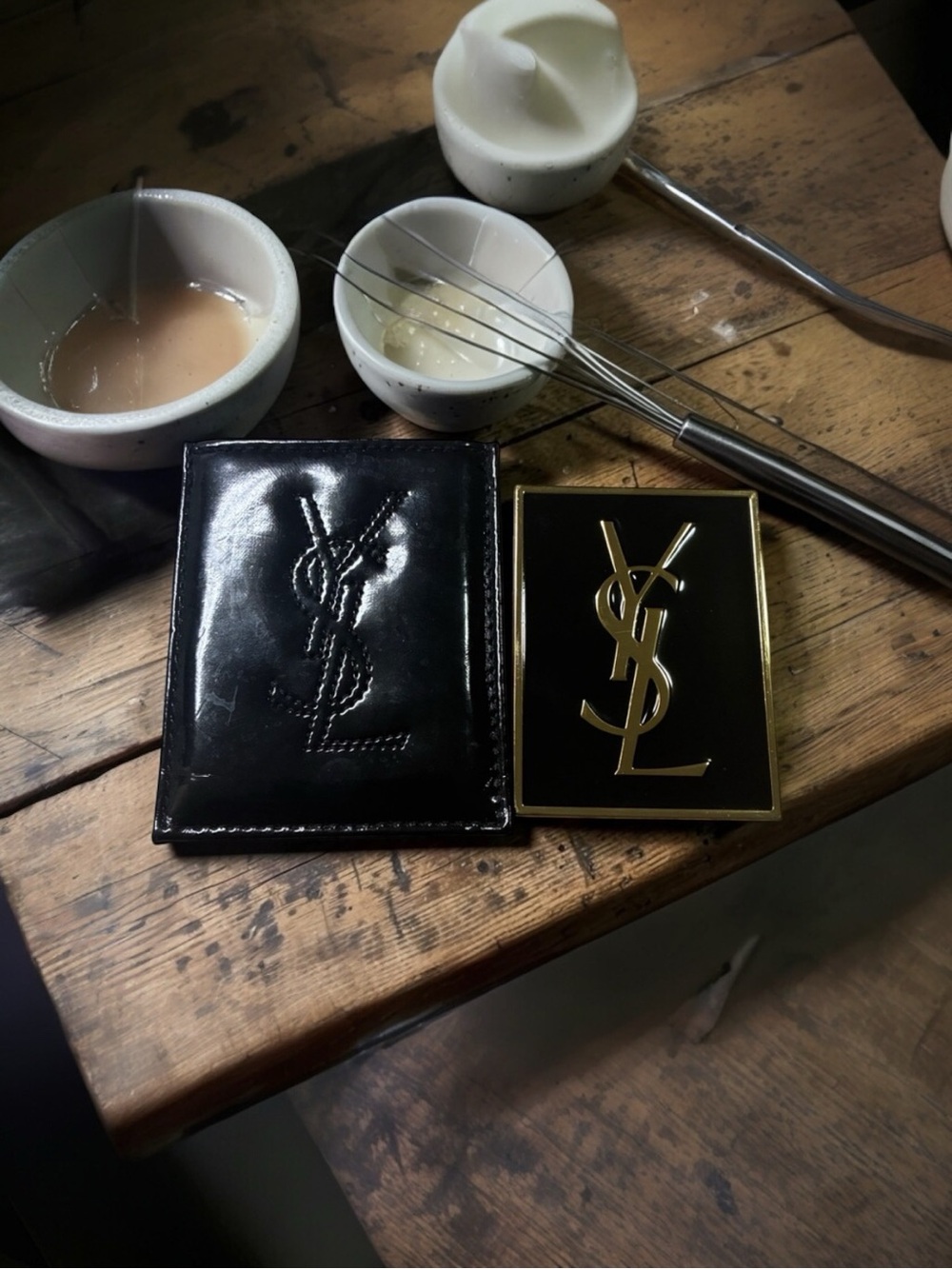 Yves Saint Laurent HandHeld Mirror with Black Leather Case